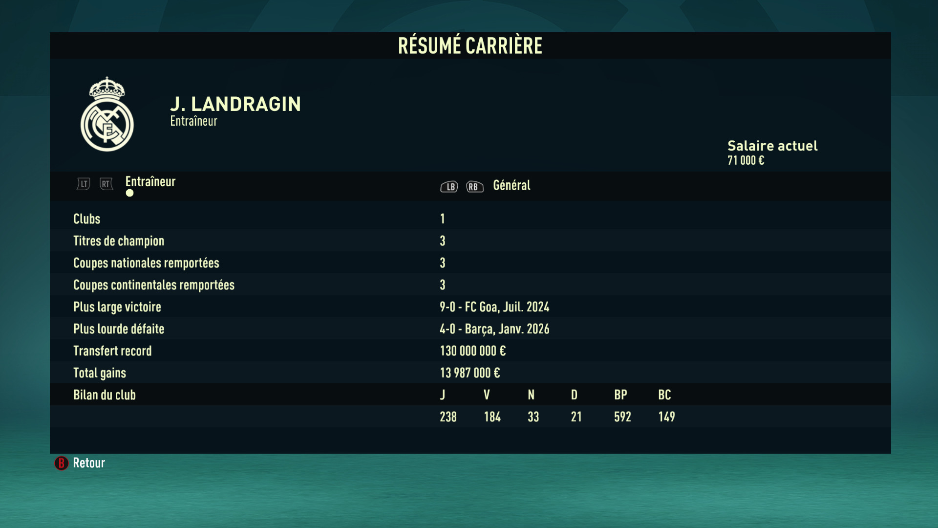 Mes résultats avec le club